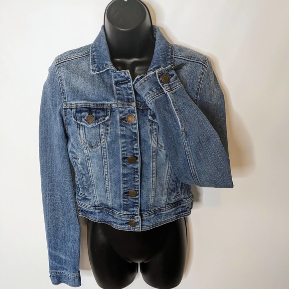 American Eagle Cropped Medium Blue Cotton Blend Denim Jacket Women's Size S/P - Picture 2 of 5